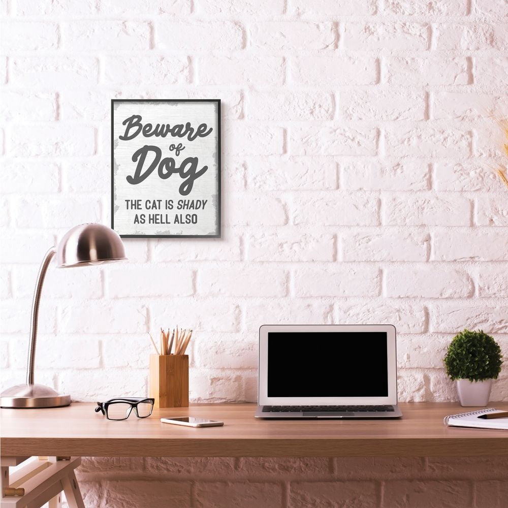 Beware Of Dog and Shady Cat Funny Pet Word Design Oversized Framed Giclee Texturized Art by Daphne Polselli