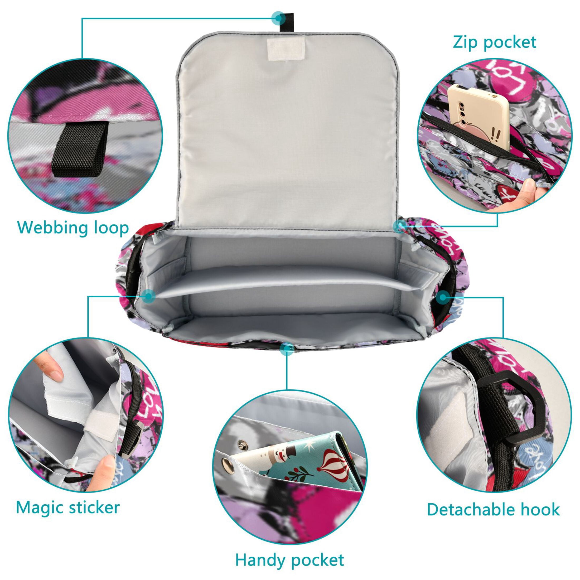 DIXRUYEE Stroller Organizer Colorful Love Hearts Printed