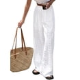thumbnail image 2 of Women Wide Leg Trousers Embroidered Lace Eyelet Baggy Pants Dressy Trendy Beach Palazzo Pants White S, 2 of 10