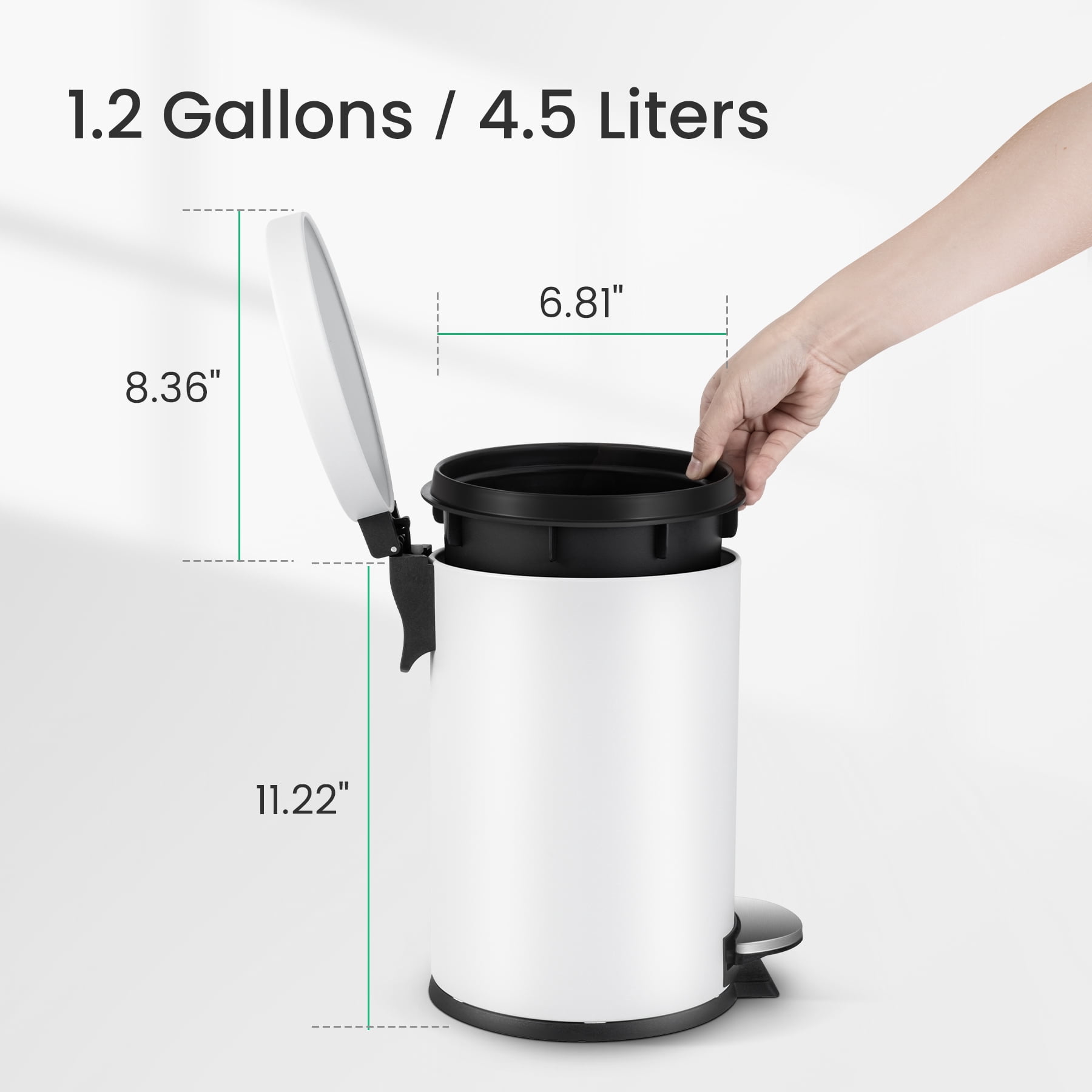 Cesun 4.5 Liters / 1.2 Gallons Bathroom Garbage Can, Mini Round Wastebasket, White