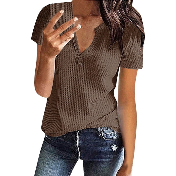 Blusa informal de manga corta y cuello en V para mujer, para todas las estaciones