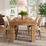 Finmind Solid Wood Dining Table for 4-6, Farmhouse Wood Long Rectangle Kitchen Table, Brown