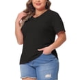 thumbnail image 4 of Camisetas de talla grande para mujeres Agnes Orinda, básicas, de cuello en V, de manga corta, 3X, negras, 4 of 6