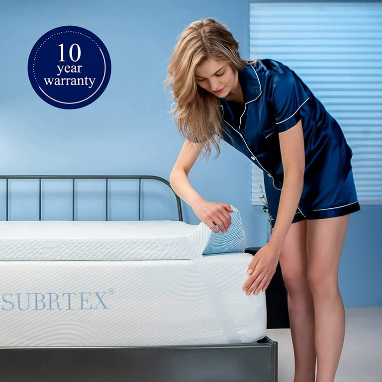 Subrtex 4 Inch Covered Gel-Infused Memory Foam Bed Mattress Topper