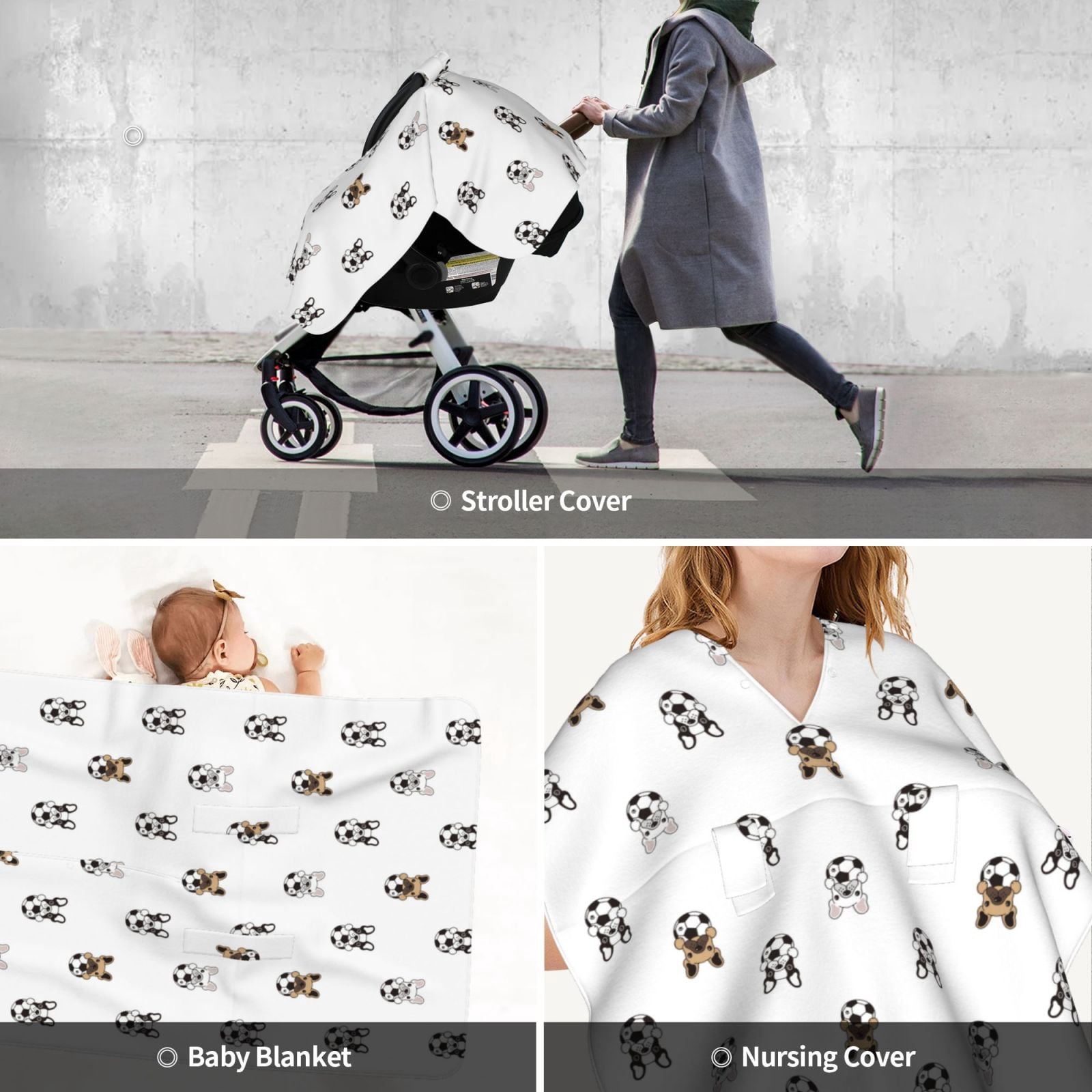 Car Seat Cover Baby - Cute French Bulldog Football Breathable Infant Car Seat Cover for Baby Carseat, Lightweight Comfort Baby Essentials Must Haves Newborn Stuff for Girl Boy