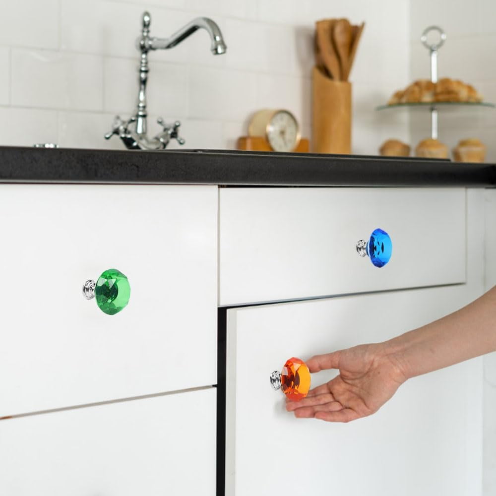 22 Pack Colorful Crystal Drawer Knobs, 30mm Glass Dresser Knobs Cabinet Diamond Shape Pulls Handle for Wardrobe, Kitchen, Bathroom, Cupboard(11 Colors)