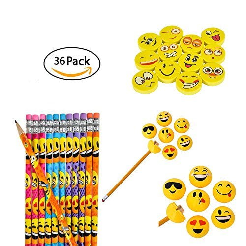 Rhode Island Novelty Emoji Party Favor Pencil, Eraser and Sharpener gift Set, 36-Piece
