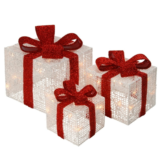 Set of 3 White Thread Giftbox with 35 Clear Indoor/Outdoor Lights