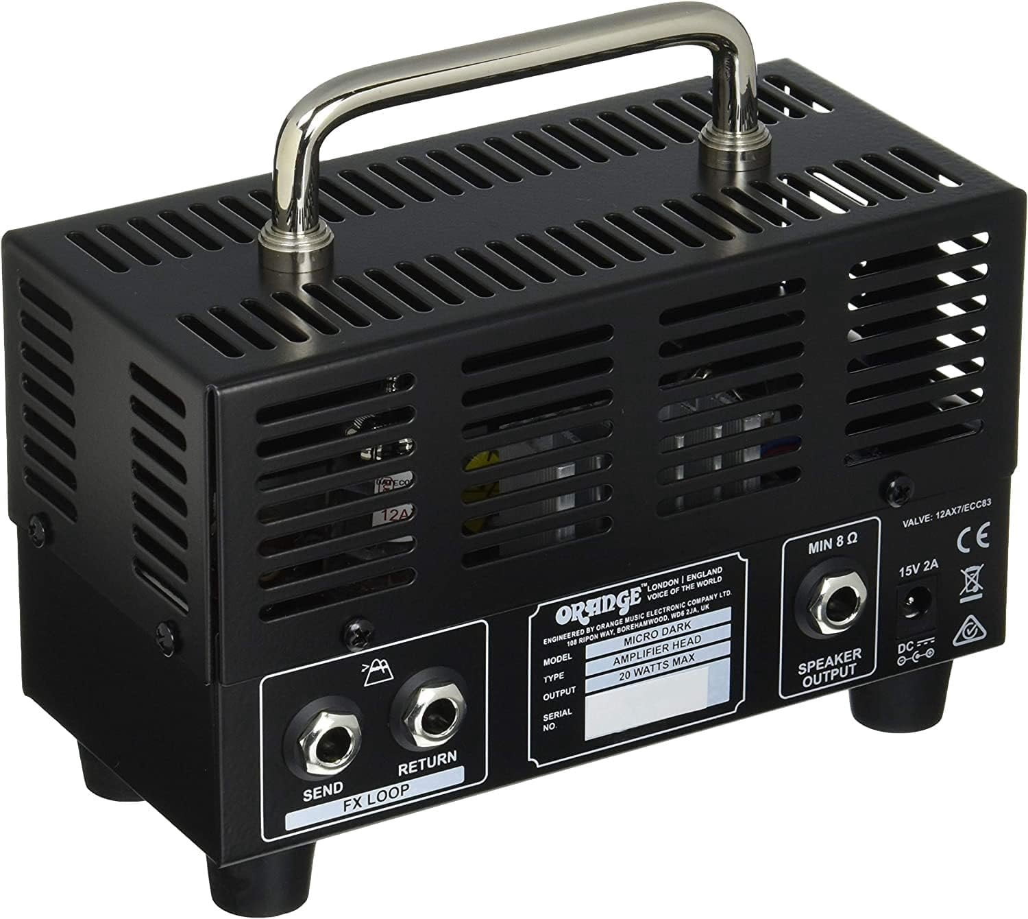 Orange Amp MD20 Micro Dark 20-Watt Mini Guitar Amplifier Head Bundle with Pig Hog Woven Instrument Cable 10ft, Power Supply, and Liquid Audio Polishing Cloth - Micro Guitar Amplifier