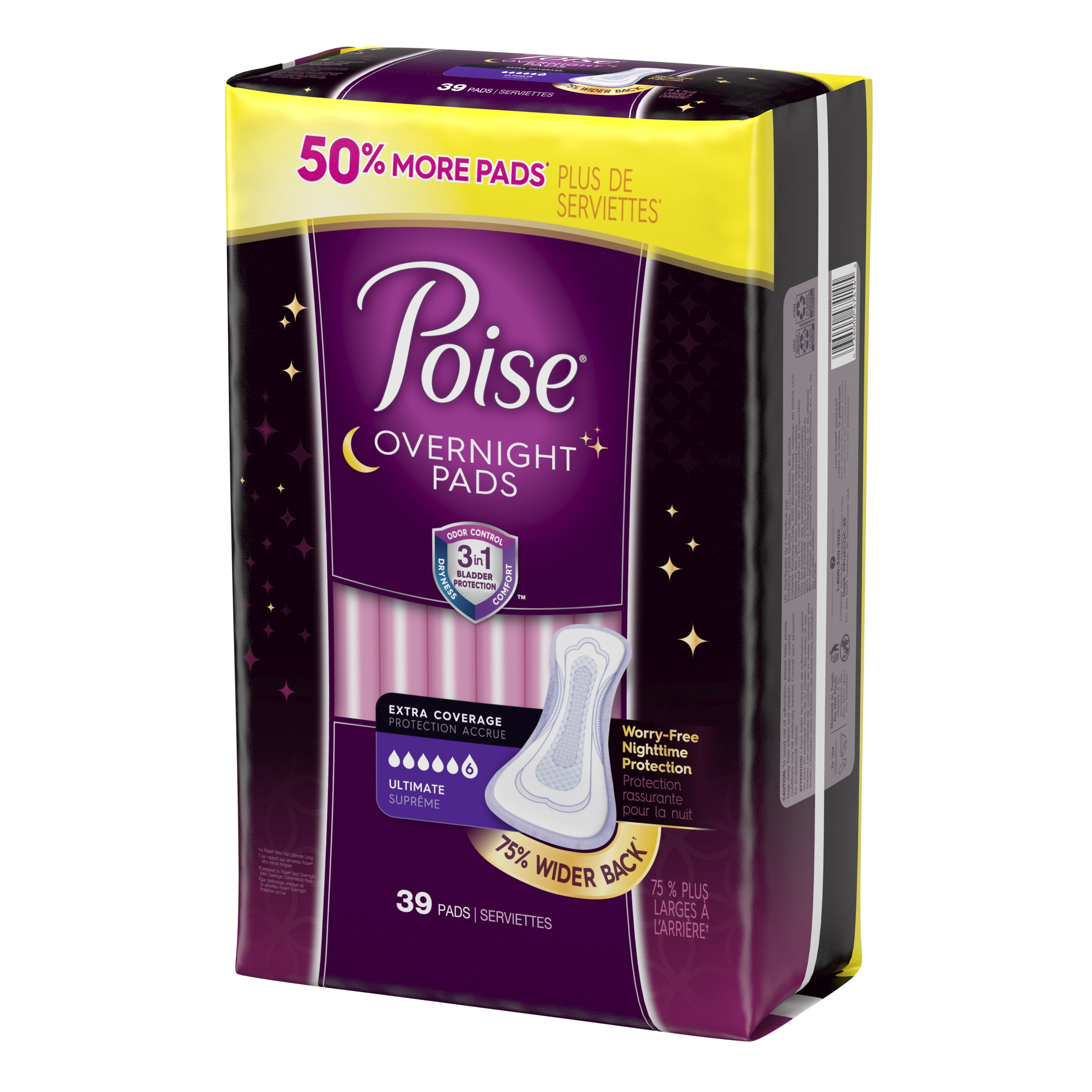 Poise Overnight Incontinence Pads Ultimate Absorbency Extra Coverage, 72  Count