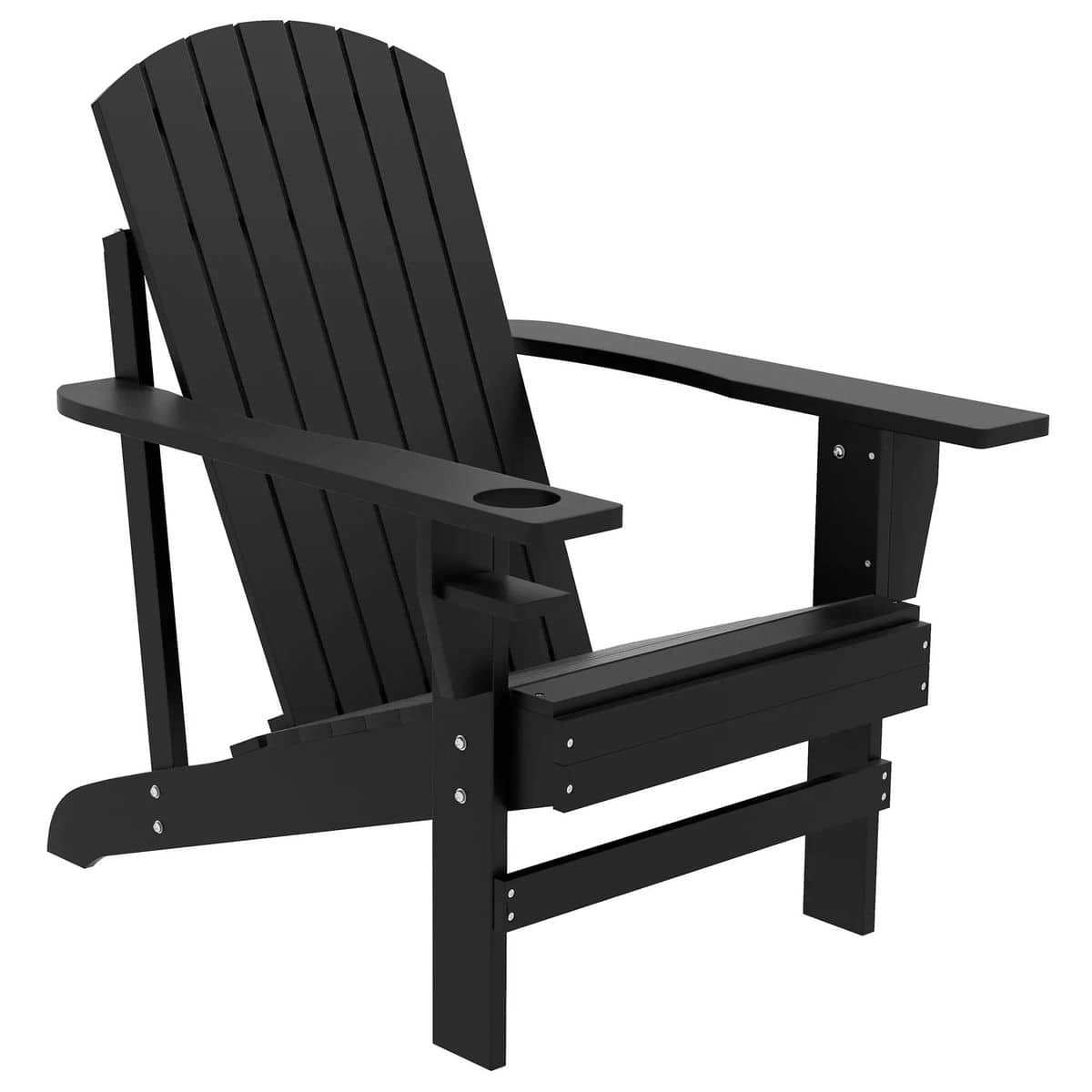 YYAo Patio Chairs, Patio Adirondack Chairs,Oversized Adirondack Chair, Outdoor Fire Pit and Porch Seating, Classic Log Lounge w/ Built-in Cupholder, Black