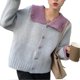 thumbnail image 2 of Doll Collar Knit Outwear Women Christmas Party Long Sleeve Heart Shaped Button Color Block Sweater Top, 2 of 5