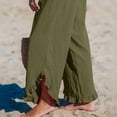 thumbnail image 4 of CKpwisy Women Wide Leg Linen Pants Smocked High Waist Long Straight Leg Palazzo Pants Ruffle Cuffs Loose Fit Pant Summer Casual Beach Trousers, 4 of 6