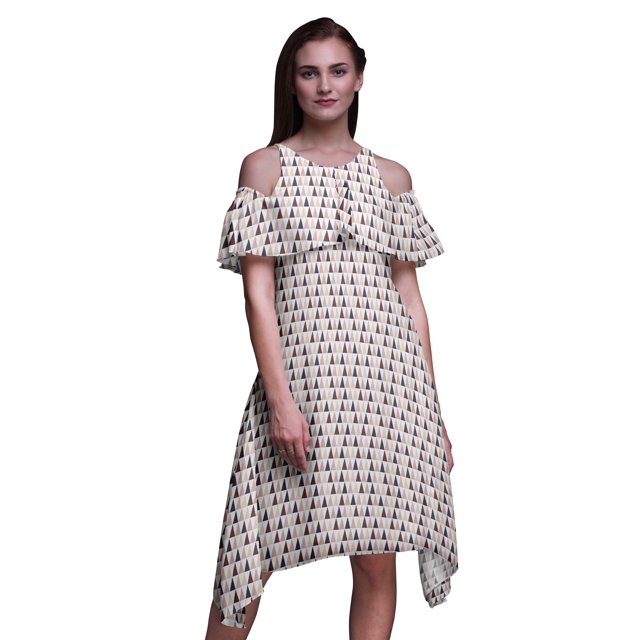 Bimba Robe Chic à Imprimé Géométrique pour Femmes Épaules Dénudées Tunique d'Été -XXX-Large