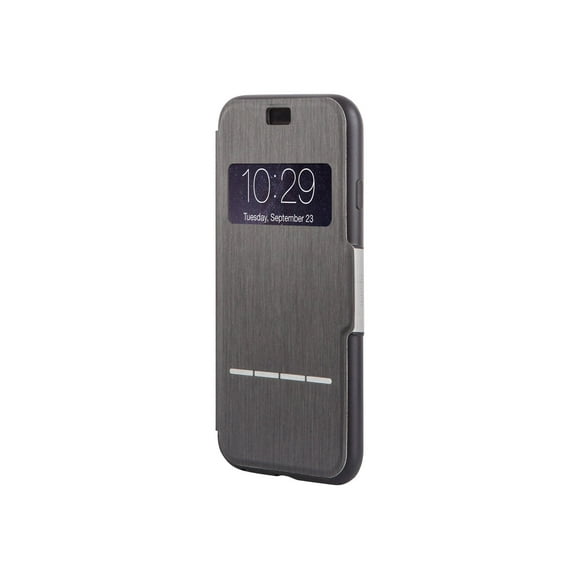 Moshi SenseCover - Housse de Protection pour Téléphone Portable - Similicuir, Polyuréthane Thermoplastique (TPU) - Acier Noir