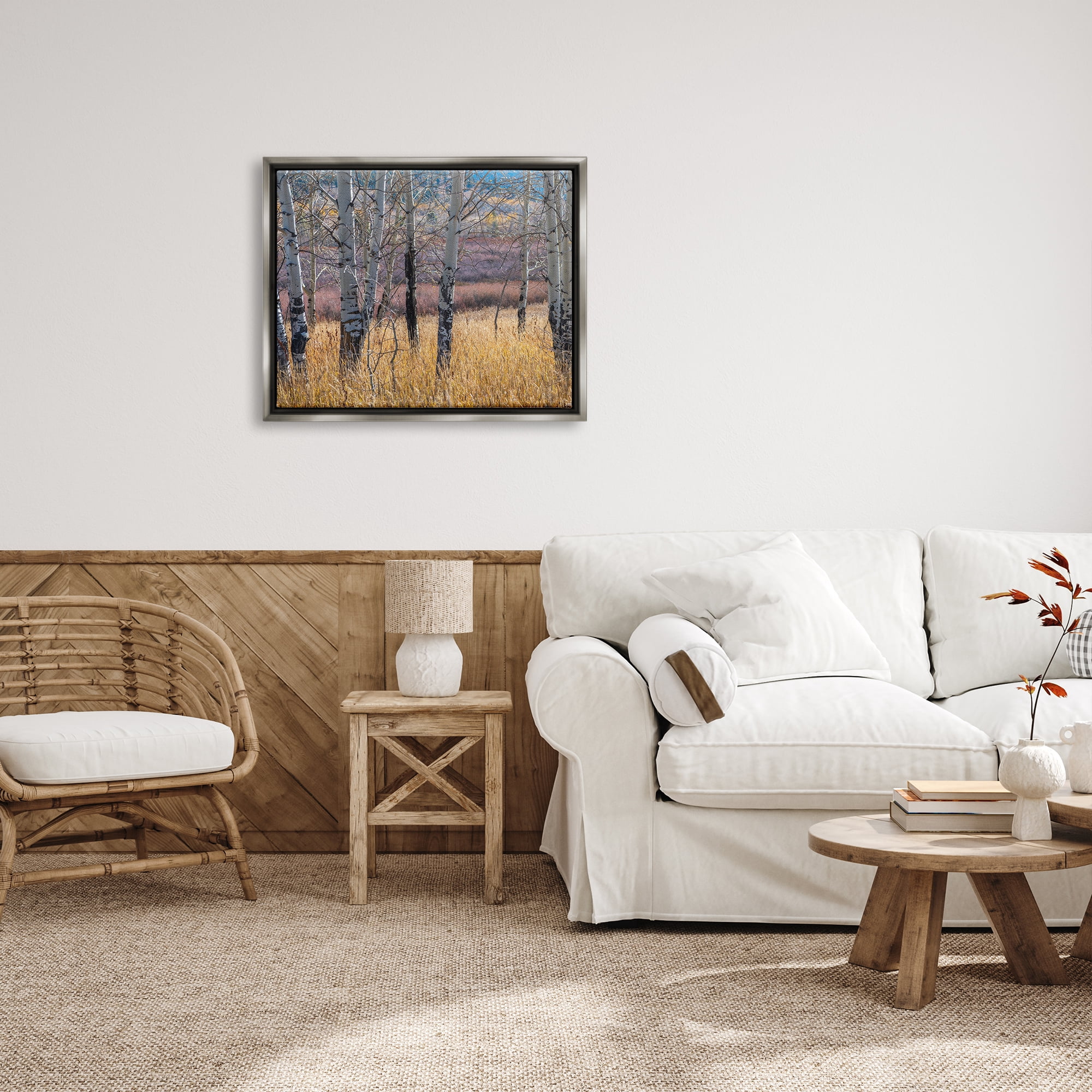 Stupell Industries Birch Trees Photography Nature Photography Gray Floater Framed Art Print Wall Art, 31 x 25