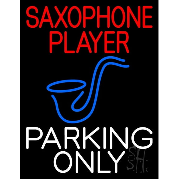 Saxophone Player Parking Only 2 LED Neon Sign 19" Tall x 15" Wide - inches Black Square Cut Acrylic Backing, with Dimmer - Premium built indoor Sign for Studio, Club, Décor, Event, Storefront.