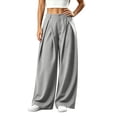 thumbnail image 3 of cocolona Womens Casual Pleated Dress Pants Elastic Waist Straight Wide Leg Commute Office Work Pants with Pockets, 3 of 5