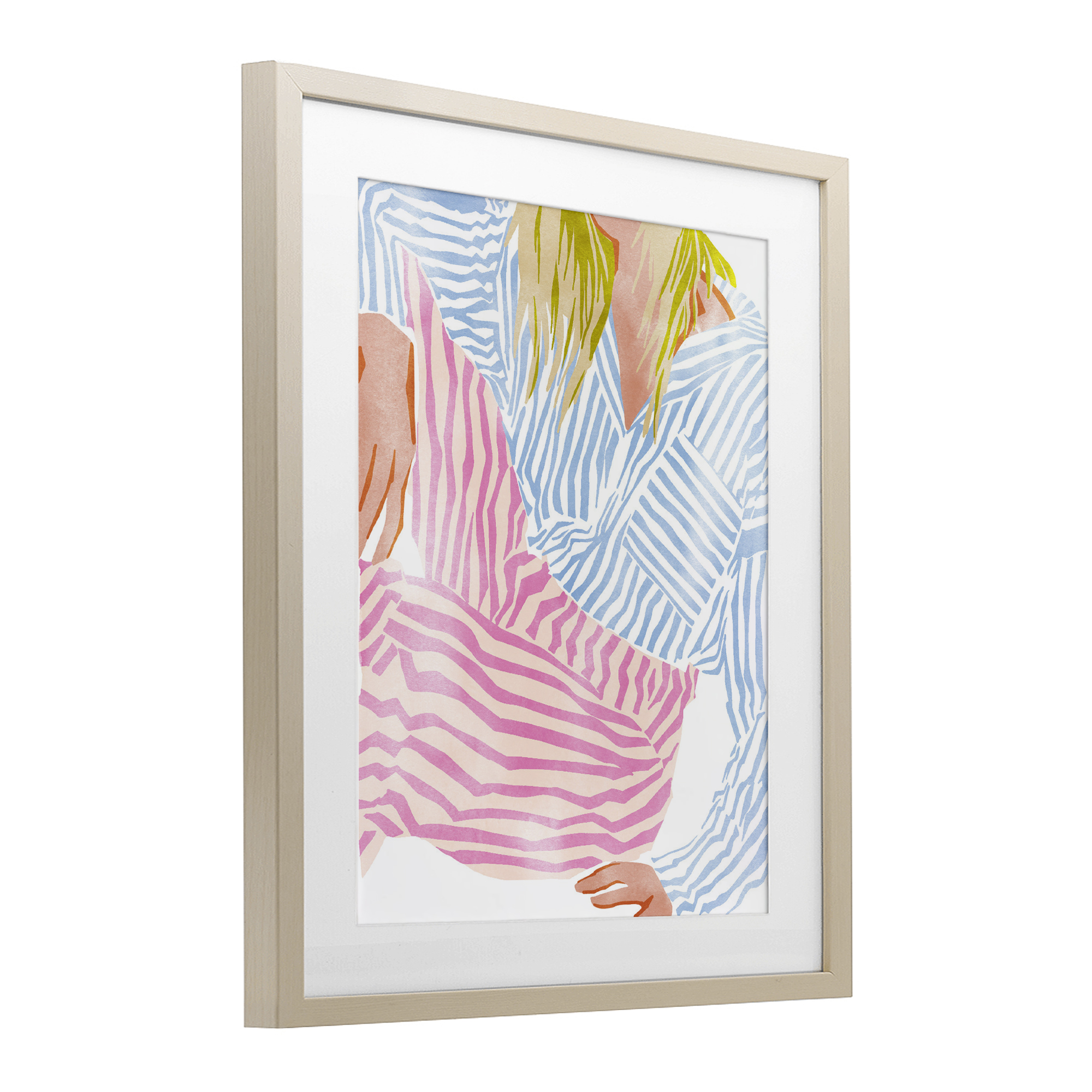 Female in Pastel Stripes Birch Framed Print Under Glass, design by Ziwei Li