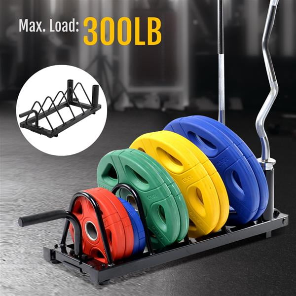 Topeakmart Horizontal Barbell Bumper Plate Storage Rack with Handle and Wheels