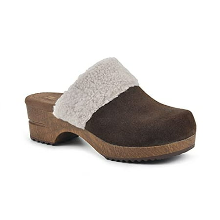 WHITE MOUNTAIN Shoes Bonus Footbeds Clog, Brown/Suede W/Fur, 8.5 M