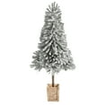 thumbnail image 4 of Nearly Natural 5' Flocked Fir Leaning Artificial Christmas Tree in Decorative Planter, Prelit with 150 LED Lights, 4 of 13