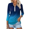 thumbnail image 2 of Top Style Trends for Women!DianGeFu Womens Long Sleeve Blouses for Fall Clearance $15 Fashion Casual,Women's Fashion Printed T-shirt 3/4 Sleeves Blouse Turndown Collar Casual Tops,Blue,M, 2 of 7