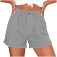 thumbnail image 2 of Cagogo Women's Cotton Linen High Waisted Shorts Pants with Pockets Casual Solid Basic Shorts Regular Fit Shorts Workout, Gray L, 2 of 7