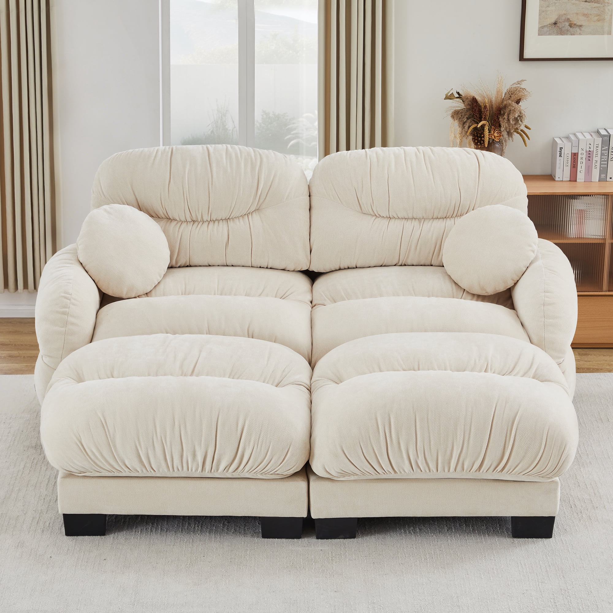 81" 2 Seater Sectional Couch Cozy Chenille Modular Sofa with 2 Ottoman and 2 Throw Pillows