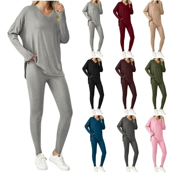 Akafmk Women's Tracksuits Sweatsuits for Women 2 Piece Oversized Crew Neck Tops and Workout Leggings Yoga Pants Set Casual Sport Hiking Running Sweat Suits L