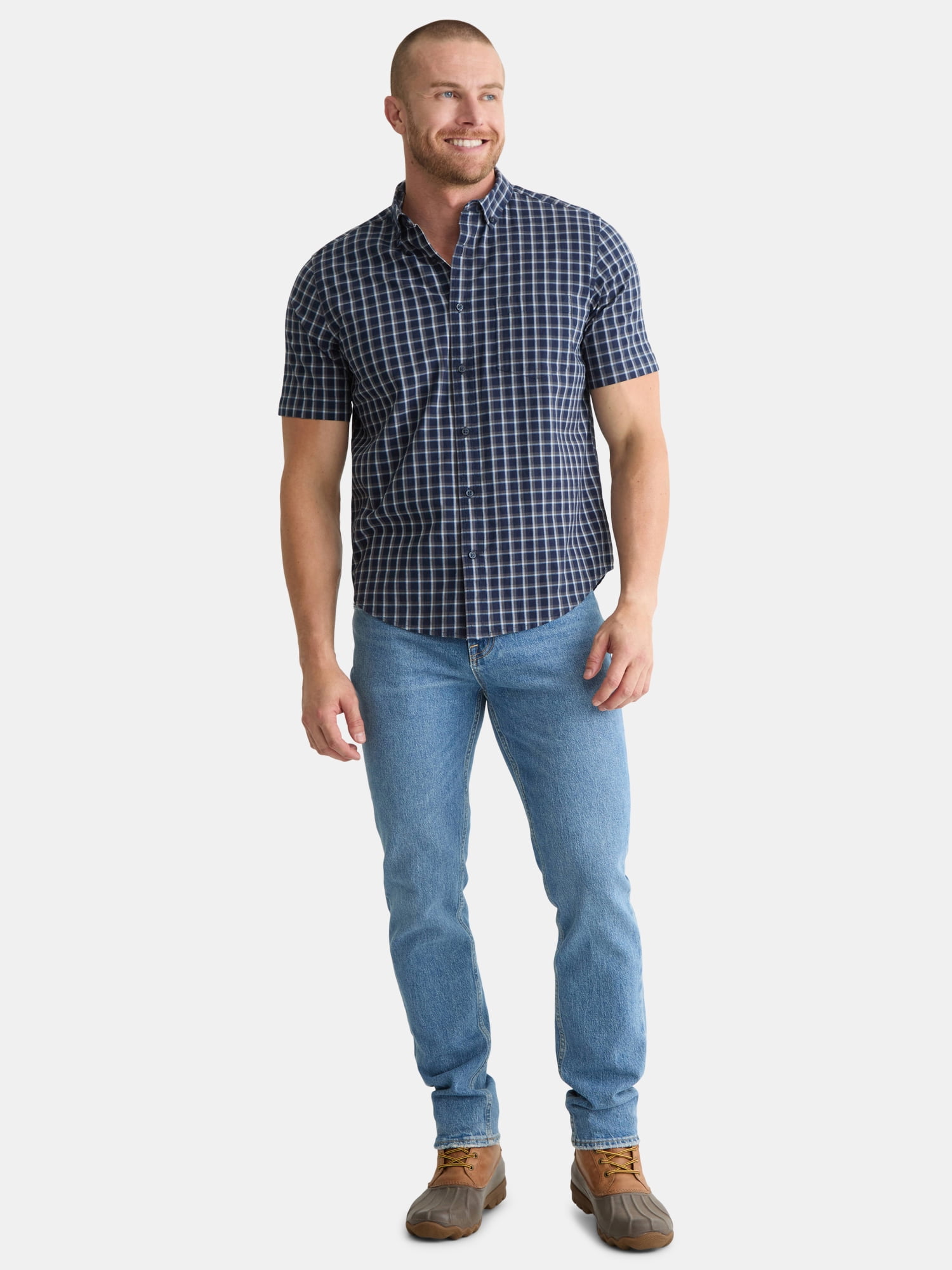 George Men's & Big Men's Classic Fit Short Sleeve Button-Up Poplin Shirt, Sizes S-3XL