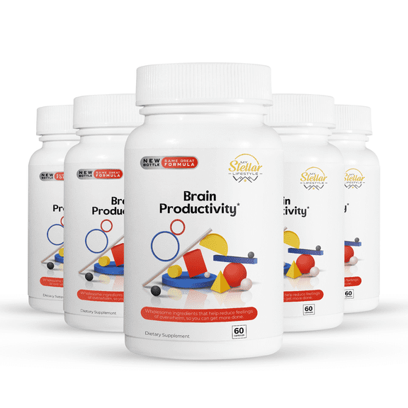 5 Pack Brain Productivity, helps reduce overwhelm and improve attention & focus-60 Capsules x5