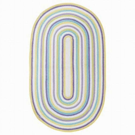 Braided Chenille Oval Accent Throw Rug Yellow Blue Purple Stripe 27x48