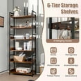 thumbnail image 6 of Costway 6-Tier Bookshelf Open Display Shelves Storage Rack Metal Frame with 4 Hooks Rustic, 6 of 10