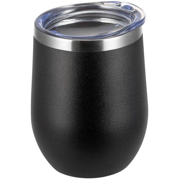 BAMAIA 12 oz Stainless Steel Wine Tumbler with Lid - Double Wall Vacuum Insulated Travel Tumbler for Coffee, Wine, Cocktails, Ice Cream - Black