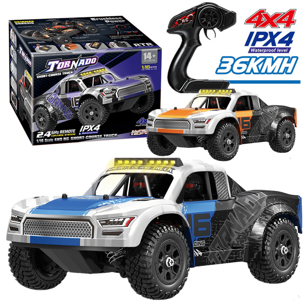 JoyStone 1:16 Scale RC Short Course Truck for Boys & Adults, 4WD 25mph High-Speed RC Car with Metal Drivetrain, LED Lights, 2 Batteries, Blue