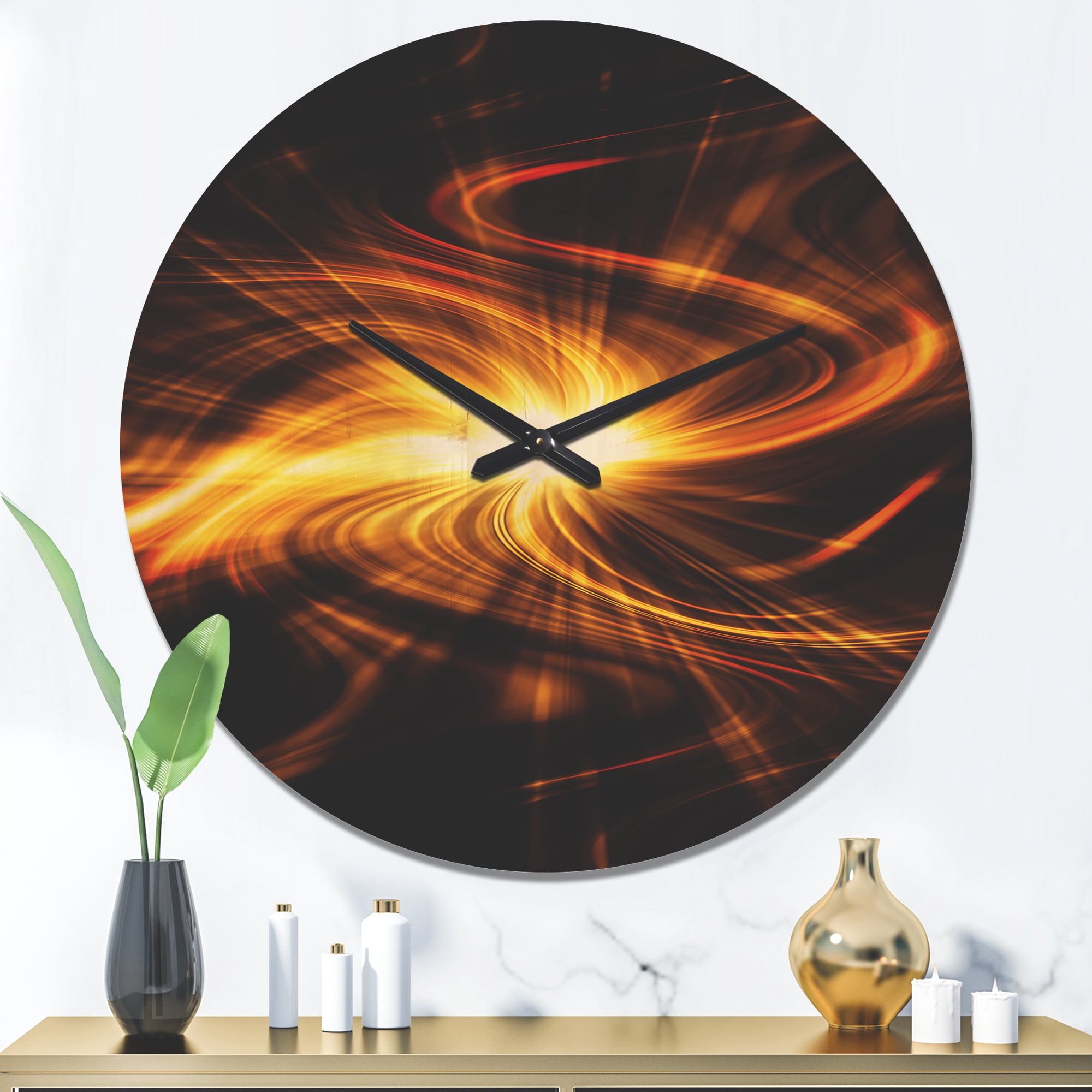 Designart 'Fractal Explosion of Fire in Black ' Modern Wood Wall Clock