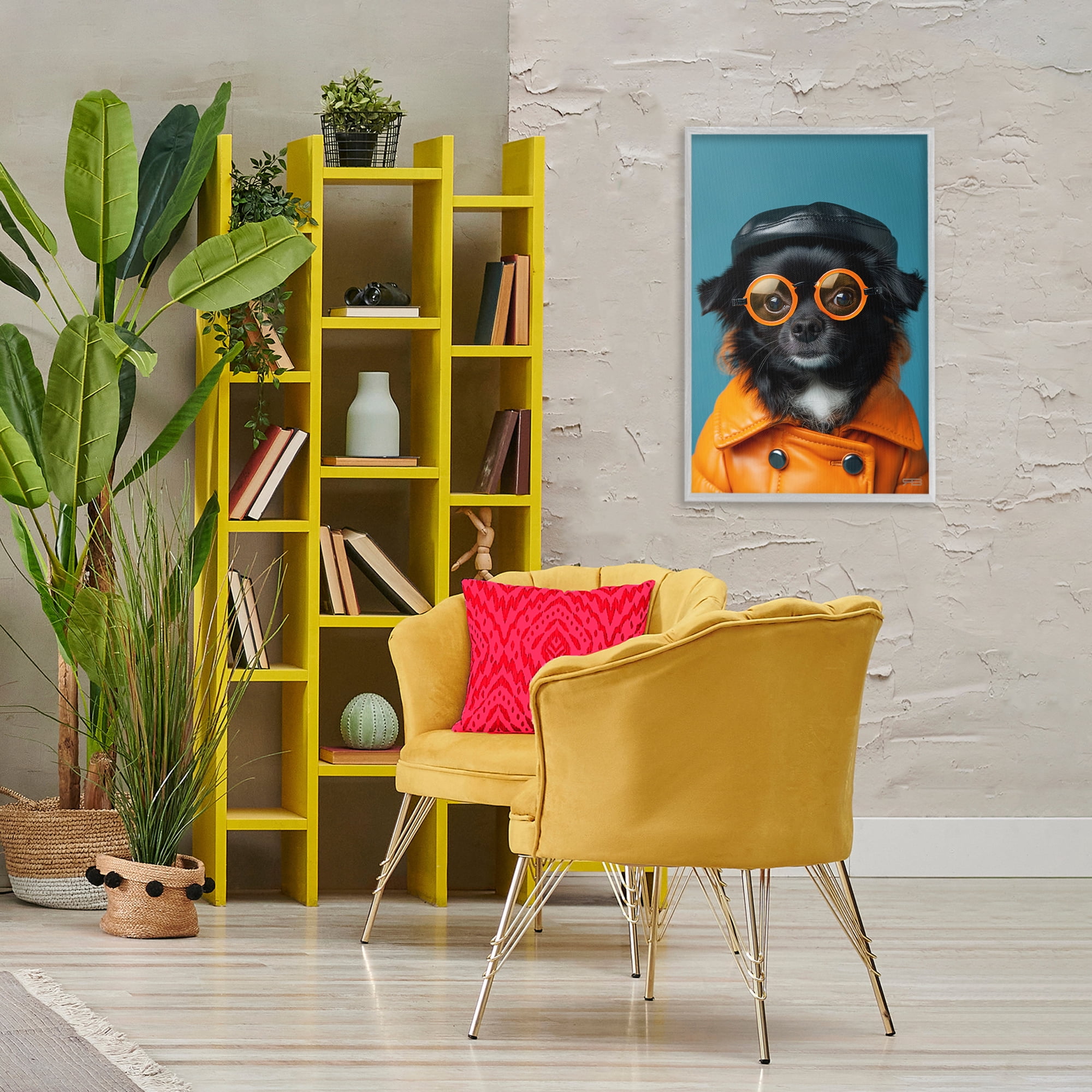 Stupell Industries Trendy Fashion Dog Animals & Insects Painting Gray Framed Art Print Wall Art, 20 x 30