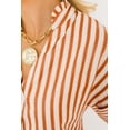 thumbnail image 6 of Women's Brown Stripe V Neck Shift Mini Dress – Casual Summer Style with Turn-up Cuffs, XL, 6 of 12