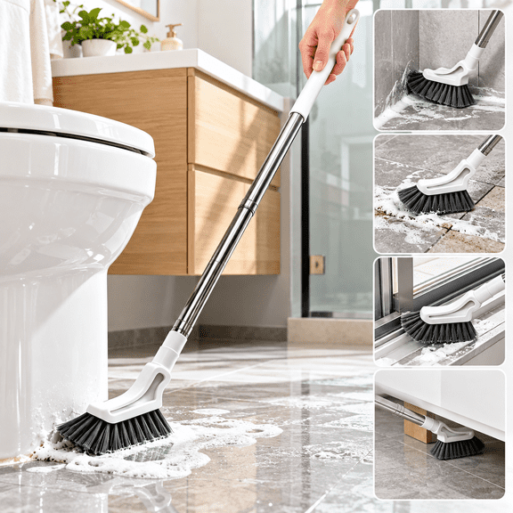 Retractable Crevice Cleaning Brush with Adjustable Long Handle, Shower Cleaner Brush, Dense Bristle Gap Scrubber for Bathroom Floor Tile and Corners