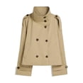 thumbnail image 3 of Abrigo Corto de Mujer Tipo Gabardina, Chaqueta Corta Cruzada, Cuello Alto, Otoño/Invierno, Conjunto Moderno con Cinturón Caqui M, 3 of 9