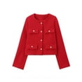 thumbnail image 3 of Womens Cropped Blazer Jacket Collarless Button Down Business Casual Fall Outfits Winter Coats Red M, 3 of 9