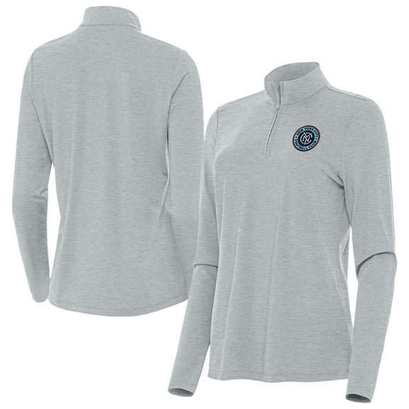 Women's-Antigua  Heather Gray New York City FC Bright Quarter-Zip Top