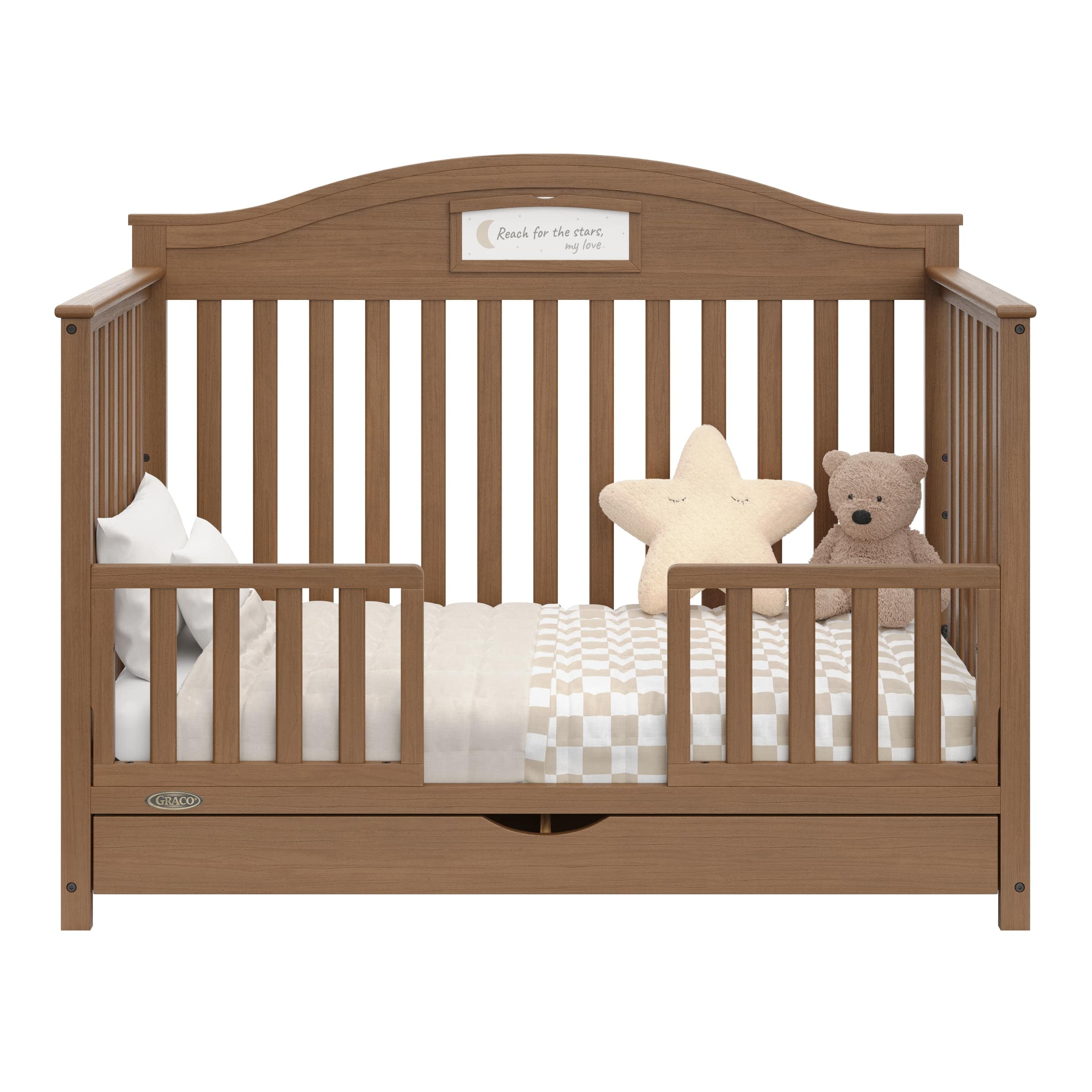 Graco Story 5-in-1 Convertible Baby Crib with Drawer and Reversible Headboard, Hazelnut