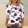 thumbnail image 2 of Staron Hauts Décontractés pour Femmes en Liquidation à Moins de 5$ T-Shirts Basiques Col Rond Manches 3/4 Blouses Imprimé Floral d'Été, 2 of 5