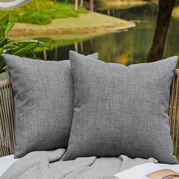 WAYIMPRESS Outdoor Pillows for Patio Furniture Waterproof Pillow Covers Square Garden Cushion Farmhouse Linen Throw Pillow Covers Shell for Patio Tent Couch 18 X 18 Inch Cream