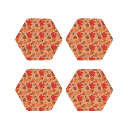 

Fuzoiu Yellow And Red Maple Leaves Print Leather Coasters Set Drink Coasters Set of 4 for Tabletop Protection Durable PVC Coasters Home Décor and Housewarming Gift-Hexagon