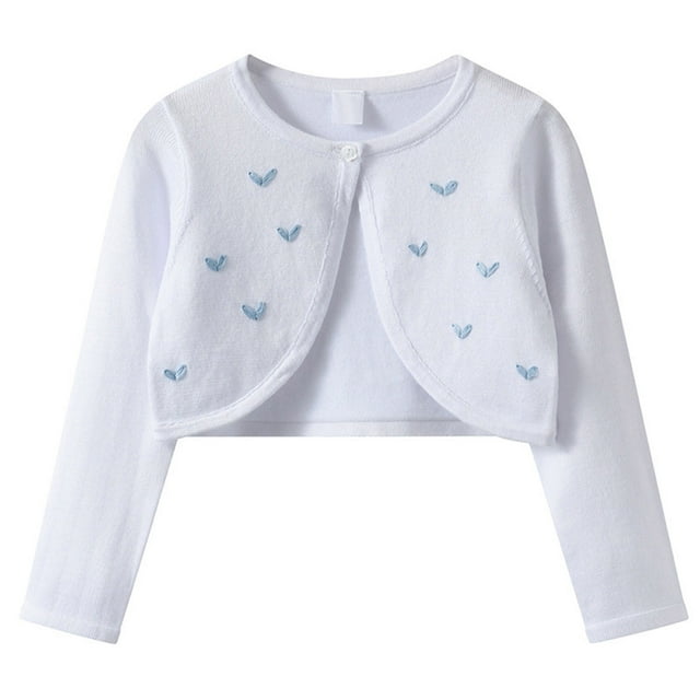 Girls Hand Embroidered Heart Pattern Knitted Cardigan Shawl Lightweight Open Front Long Sleeve Button Closure For Spring And Autumn Seasons