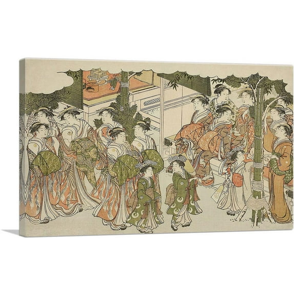 ARTCANVAS The First Garments of the New Year Canvas Art Print by Torii Kiyonaga - Size: 18" x 12" (0.75" Deep)