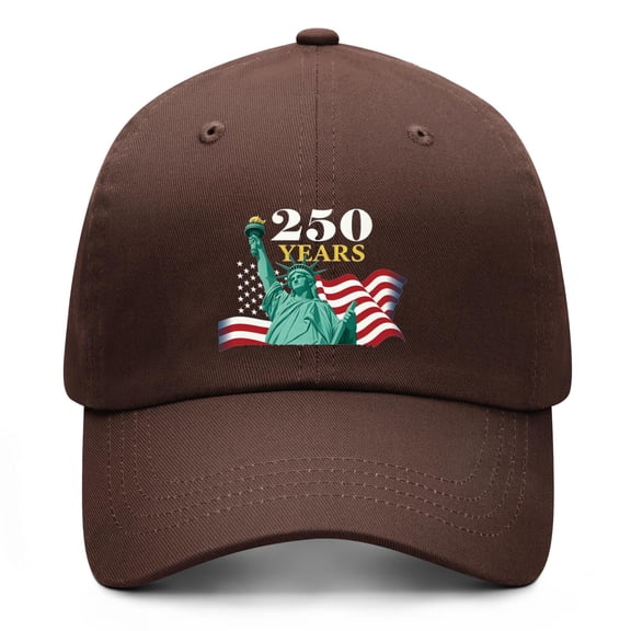 United States 250th Anniversary Brown Baseball Cap Featuring Printed USA Celebration Artwork with Comfortable Adjustable Fit for Adults